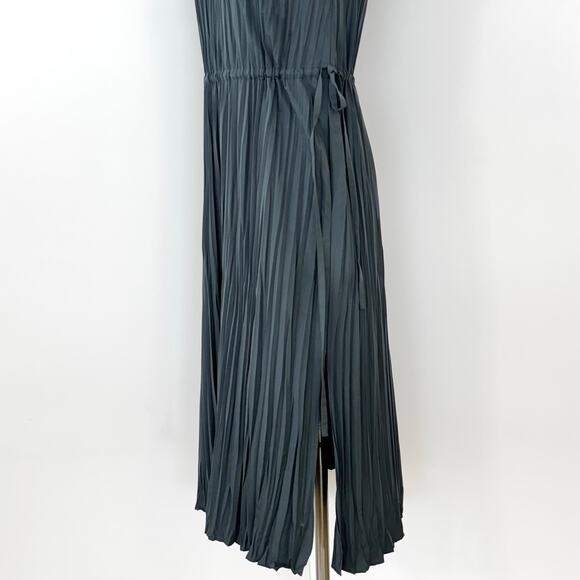 Vince Pleated Satin Cinch Waist Resort Midi Dress Tide Pool S NWOT - Picture 6 of 11